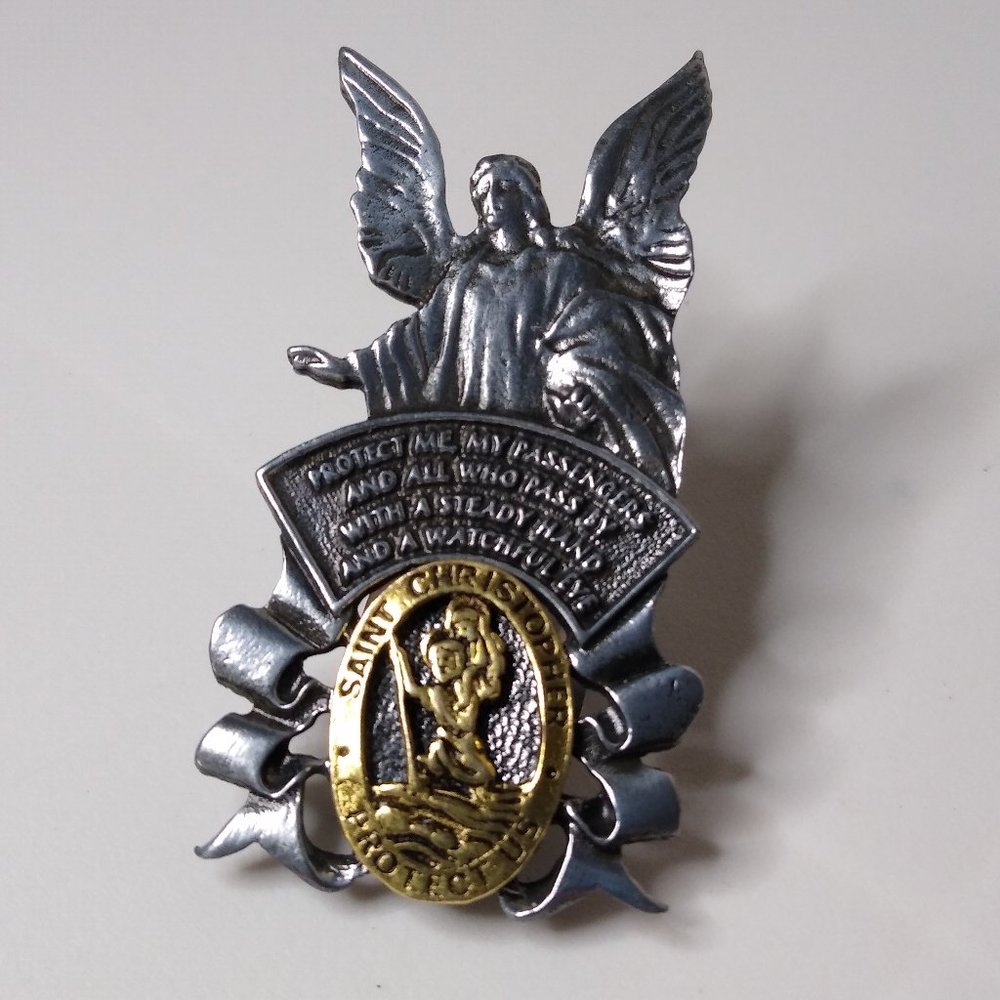 Camco Saint Christopher Protect Us Metal Auto Visor Clip